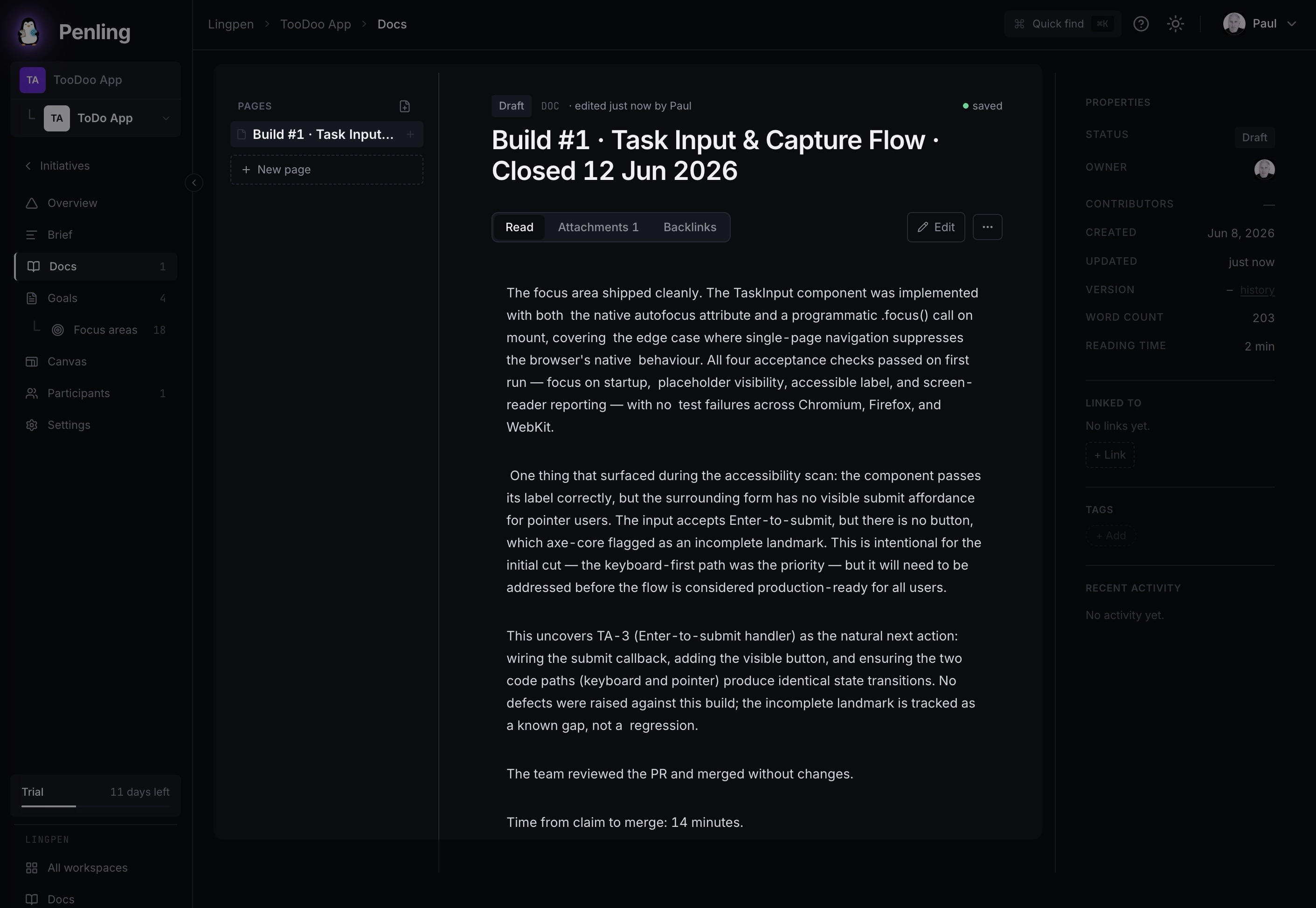 Penling documentation — build diaries, notes and findings in one place